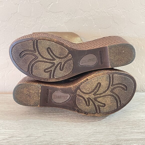 Born 7 Sandals Annette Bronze Brown Copper Leather Flower Platform Wedge Slides - Picture 9 of 12